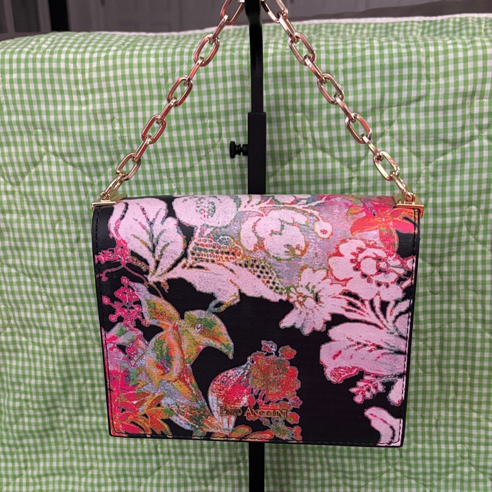 Enzo Angiolini Pink and Black Floral Wristlet Clutch